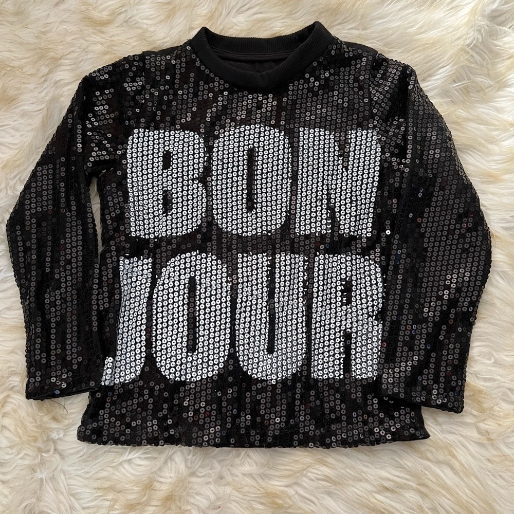 Girls French Bonjour Sequin Long Sleeve Top size 7-8 top